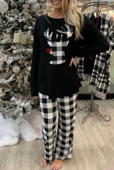 Shop Dear Lover Plaid Reindeer Pajama Set In Black