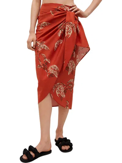 Shop Mng Womens Floral Print Midi Wrap Skirt In Orange