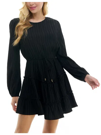 Shop City Studio Womens Mini Drawstring Waist Fit & Flare Dress In Black