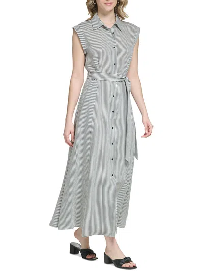 Shop Calvin Klein Womens Striped Sleeveless Shirtdress In Grey