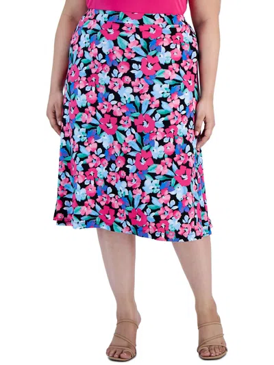 Shop Kasper Plus Womens Floral Print Polyester Midi Skirt In Multi