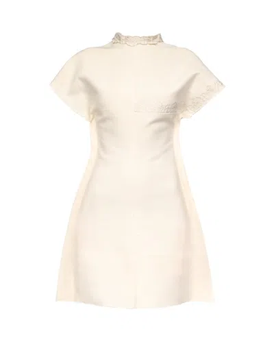 Shop Victoria Beckham Cap Sleeve Embroidered Mini Dress In White