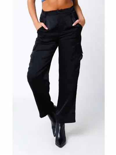 Olivaceous High Life Satin Cargo Pants In Black In Black