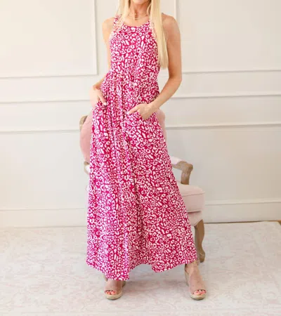 Shop Dear Lover Leopard Pattern Pocketed Sleeveless Maxi Dress In Rose In Multi