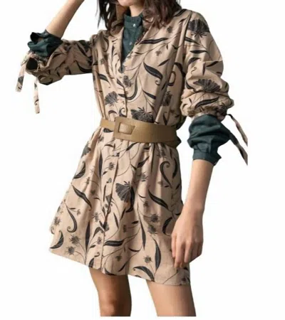 Shop Lilla P Full Sleeve Button Front Shirt Dress In Stucco Print In Beige