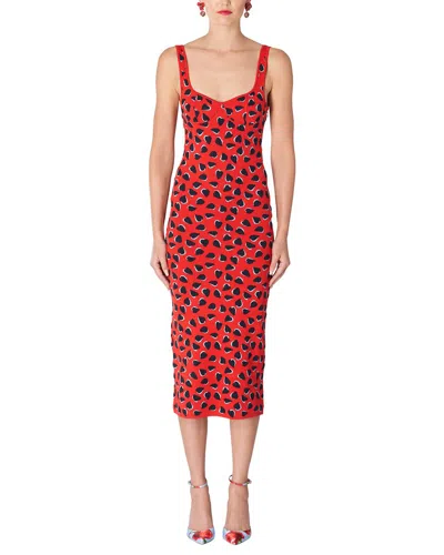 Shop Carolina Herrera Strappy Bustier Knit Column Silk-blend Midi Dress In Red