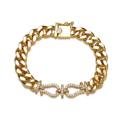 Rachel Glauber 14k Plated Cz Love Knot Miami Cuban & Curb Chain Bracelet In Gold