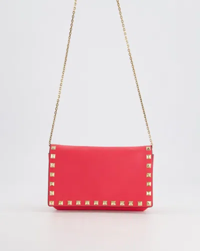 Shop Valentino Hot Rockstud Clutch Bag With Gold Chain Strap In Red