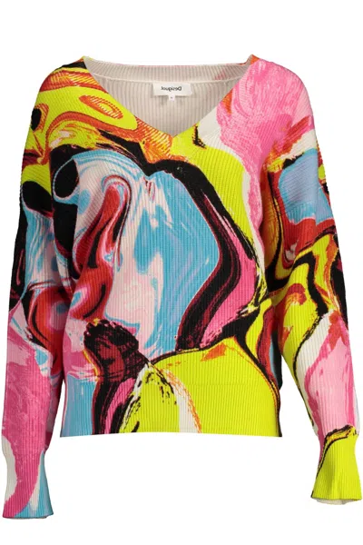 Shop Desigual Chic V-neck Shirt With Contrasting Women's Accents In Pink