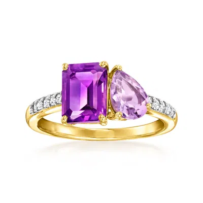Shop Ross-simons Tonal Amethyst Toi Et Moi Ring With . Diamonds In 14kt Yellow Gold In Purple