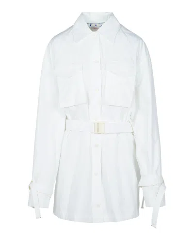 Shop Off-white Poplin Cargo Shirt Dress In White