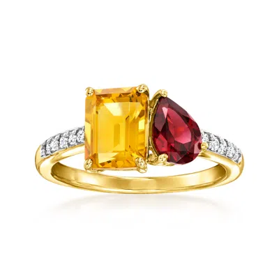 Shop Ross-simons Citrine And . Garnet Toi Et Moi Ring With . Diamonds In 14kt Yellow Gold