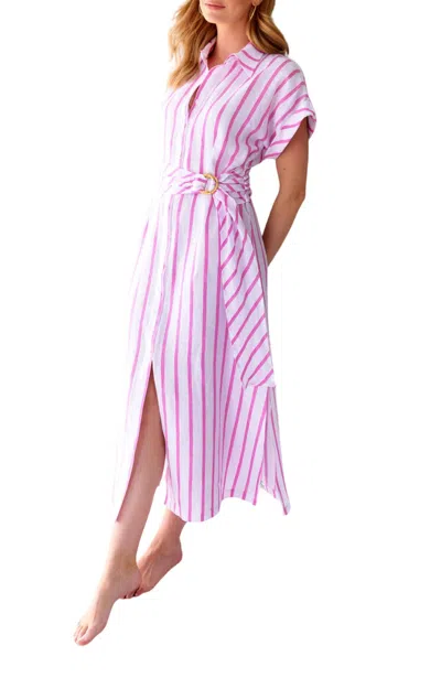 Shop Finley Smithy Sash Shirtdress In Bold Pink Stripe In Multi