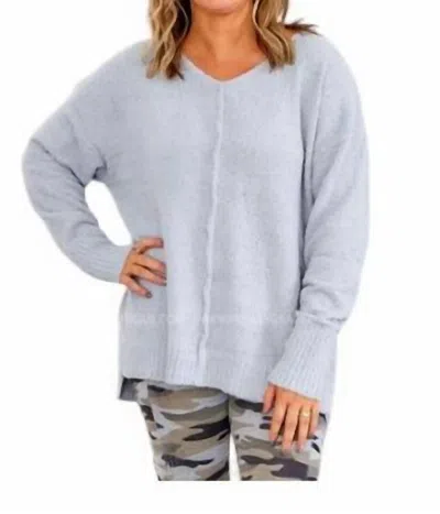 Shop Zenana Long Sleeve Solid Boucle Knit Top Sweater In Grey