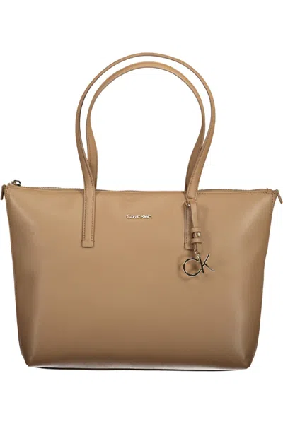Shop Calvin Klein Elegant Shoulder Bag With Chic Logo Women's Detail In Beige