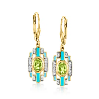 Shop Ross-simons Peridot And . White Topaz Drop Earrings With Blue And White Enamel In 18kt Gold Over Sterling