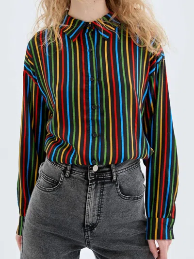 Shop Compañía Fantástica Ellie Rainbow Button Blouse In Blue