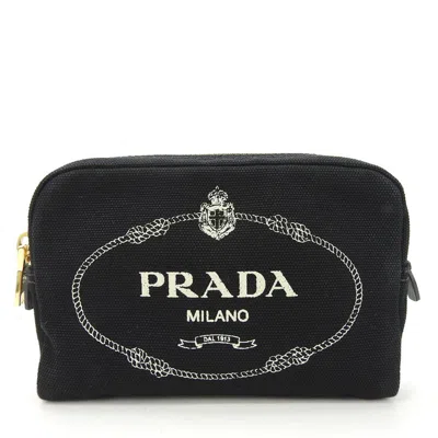 Shop Prada Canapa Canvas Clutch Bag () In Black