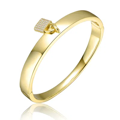 Rachel Glauber 14k Gold Plated With Cubic Zirconia Padlock Charm Stacking Bangle Bracelet In Gold