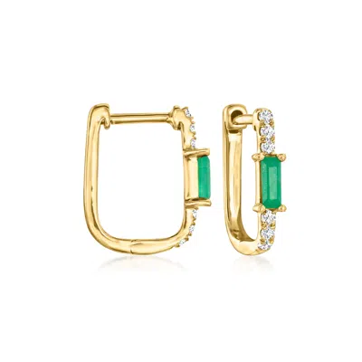 Shop Rs Pure By Ross-simons Emerald And . Diamond Paper Clip Link Hoop Earrings In 14kt Yellow Gold In Green