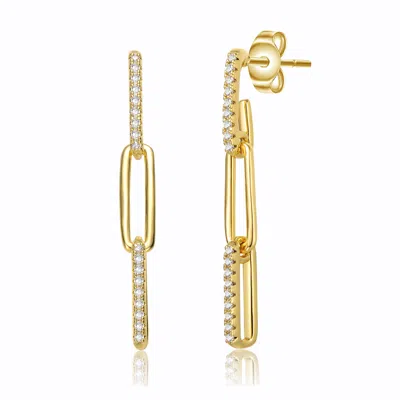 Rachel Glauber 14k Gold Plated With Cubic Zirconia Triple Oblong Oval Cable Chain Drop Earrings In Gold