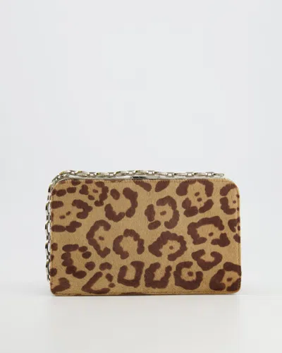 Shop Valentino Pony Hair Leopard Crystal Chained Shoulder Bag In Beige