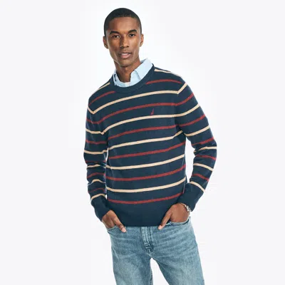 Shop Nautica Mens Sustainably Crafted Striped Sweater In Blue