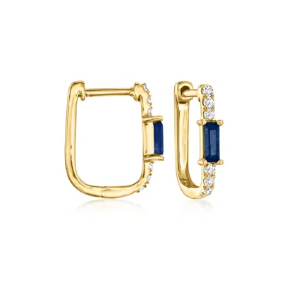 Shop Rs Pure By Ross-simons Sapphire And . Diamond Paper Clip Link Hoop Earrings In 14kt Yellow Gold In Blue
