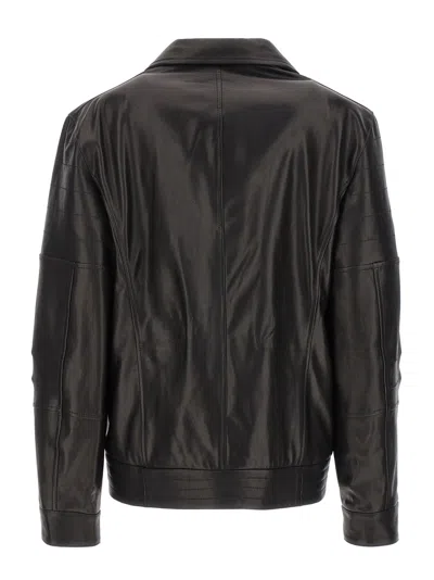 Shop Brunello Cucinelli Leather Biker Jacket Casual Jackets, Parka Black