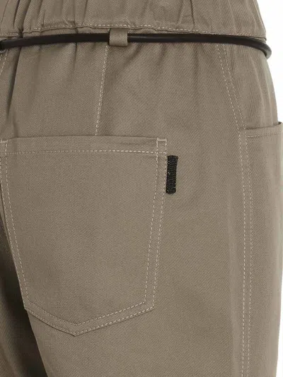 Shop Brunello Cucinelli Leather Belt Pants Beige