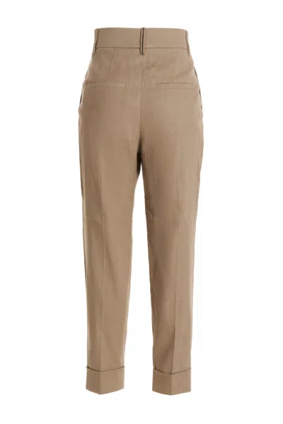 Shop Brunello Cucinelli Linen Blend Trousers Pants Beige