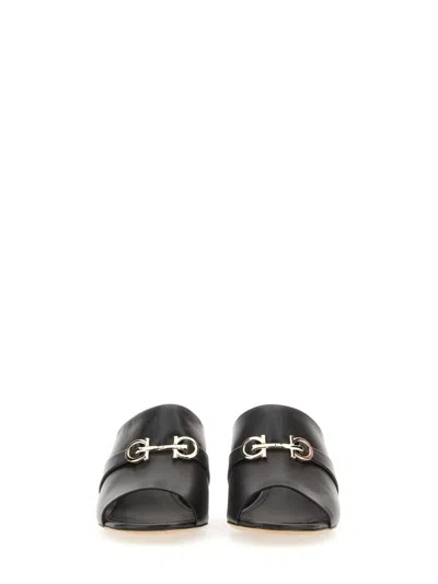 Shop Ferragamo Slide Sandal With Gancini Ornament In Black