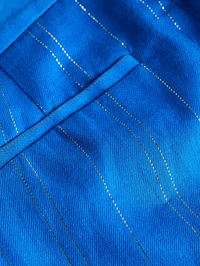 Shop L Agence Pilar Linen-blend Pant In Bright Royal/gold Pinstripe