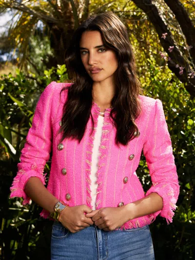 Shop L Agence Tinlee Tweed Jacket In Shocking Pink/gold Stripe