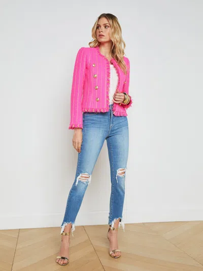 Shop L Agence Tinlee Tweed Jacket In Shocking Pink/gold Stripe