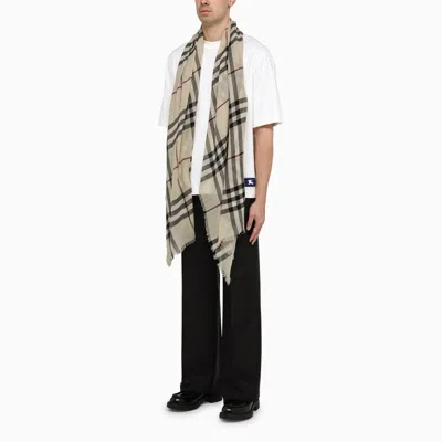 Shop Burberry Check Stone Wool Scarf Men In Gray