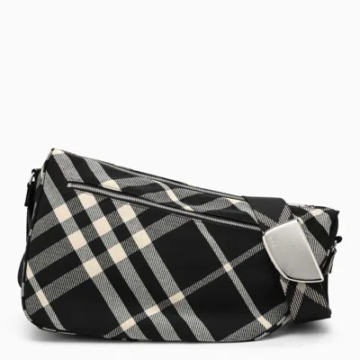 Shop Burberry Shield Large Messenger Bag Black/calico Cotton Blend With Check Pattern Men