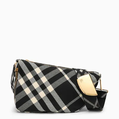 Shop Burberry Shield Medium Messenger Bag Black/calico Cotton Blend With Check Pattern Women