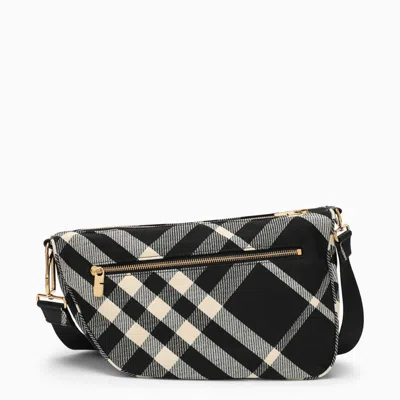 Shop Burberry Shield Medium Messenger Bag Black/calico Cotton Blend With Check Pattern Women