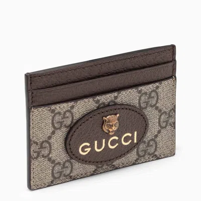 Shop Gucci Beige Card Holder In Gg Supreme Men In Brown