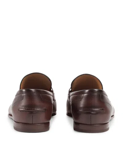 Shop Gucci Men Jordaan Leather Loafers In Brown