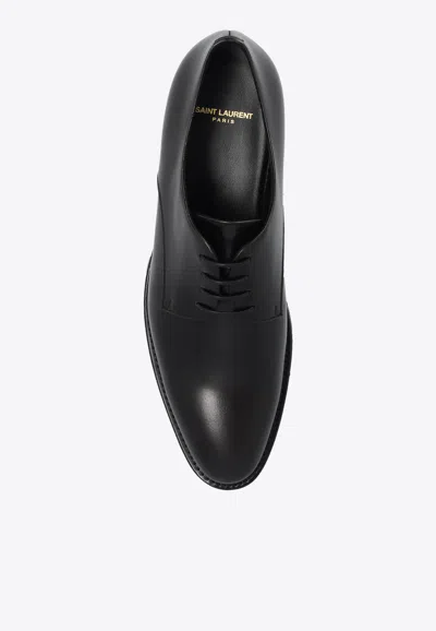 Shop Saint Laurent Adrien Derby Shoes In Smooth Leather In Dark Brown
