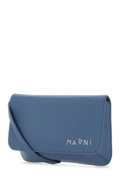 Shop Marni Man Air Force Blue Leather Flap Trunk Crossbody Bag