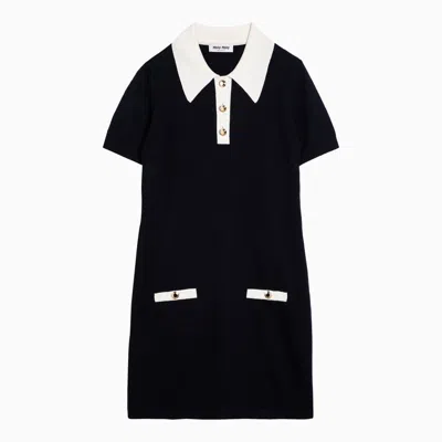 Shop Miu Miu Blue/white Cashmere Dress With Collar Women