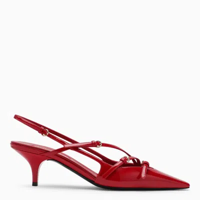 Shop Miu Miu Red Patent Leather Slingback Decollete With Buckles Women