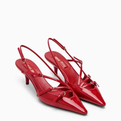 Shop Miu Miu Red Patent Leather Slingback Decollete With Buckles Women