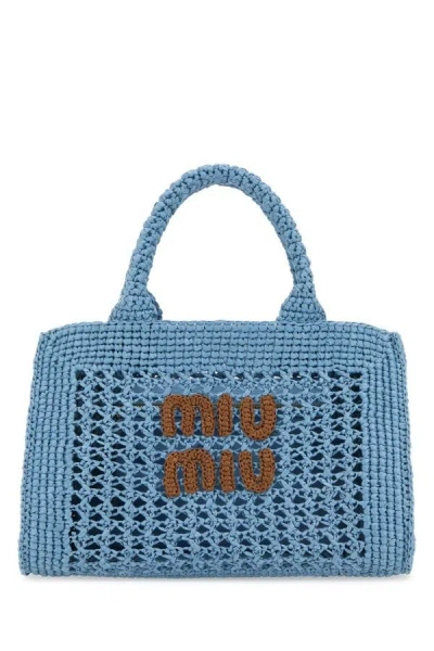 Shop Miu Miu Woman Light Blue Crochet Handbag