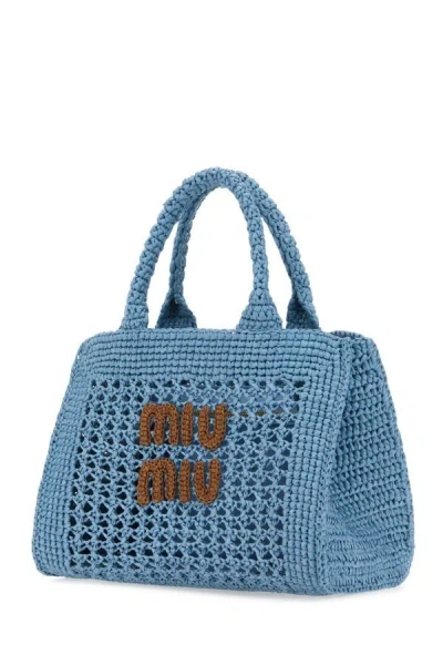 Shop Miu Miu Woman Light Blue Crochet Handbag