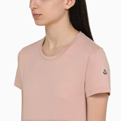 Shop Moncler Pink Cotton T-shirt With Logo Patch Women