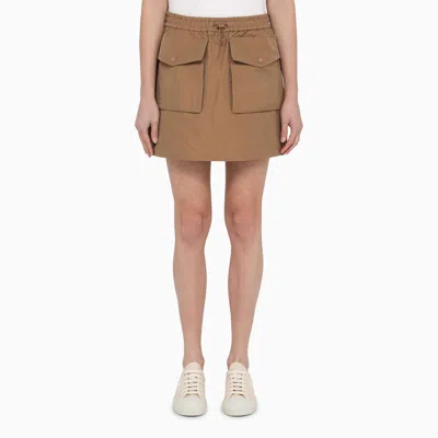 Shop Moncler Sand-colored Cotton-blend Miniskirt Women In Cream